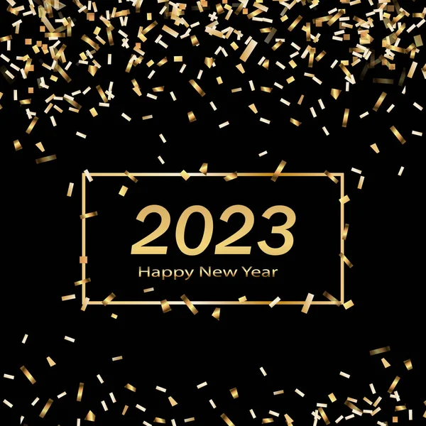 Happy New Year 2023 Greeting Card Poster Black Background Confetti — Φωτογραφία Αρχείου