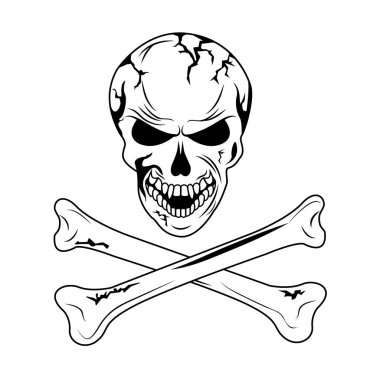 Çapraz kemikli bir kafatası. Korsan sembolü. Cadılar Bayramı. Poster, afiş. Tasarımın için.