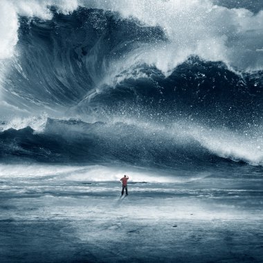 Картина, постер, плакат, фотообои "огромная приливная волна с человеком
", артикул 30831489
