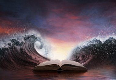 Bible and two large waves clipart
