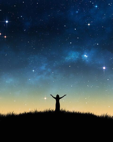 Woman praising with space background