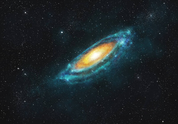 A blue and golden elliptical galaxy in the universe.