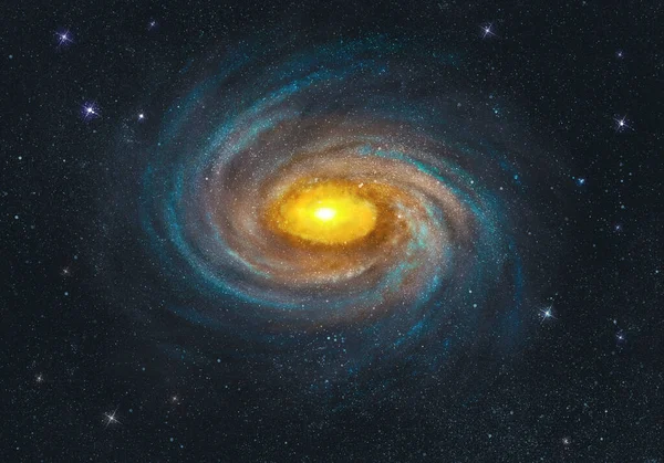 Blue Golden Spiral Galaxy Spins Universe — стоковое фото