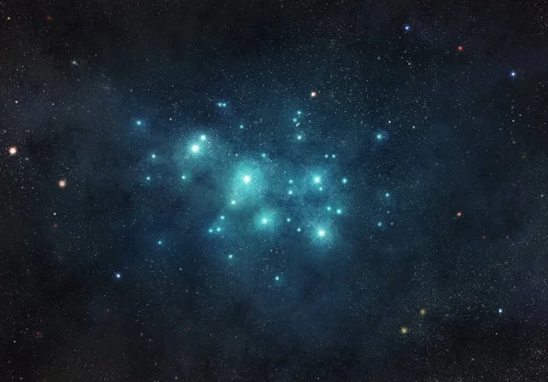 Colorful Pleiades Star Cluster Night Sky — Photo