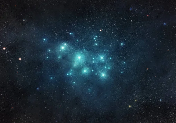 Colorful Pleiades Star Cluster Night Sky — 图库照片