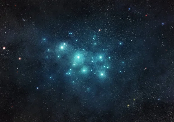 Colorful Pleiades Star Cluster Night Sky Rechtenvrije Stockfoto's