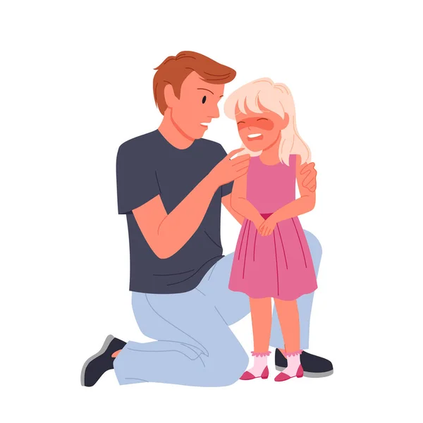 Worried father calming down his sobbing sad daughter — Stock Vector