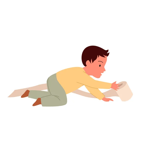 Jolie babyboy drôle de jouer avec du papier hygiénique. — Image vectorielle