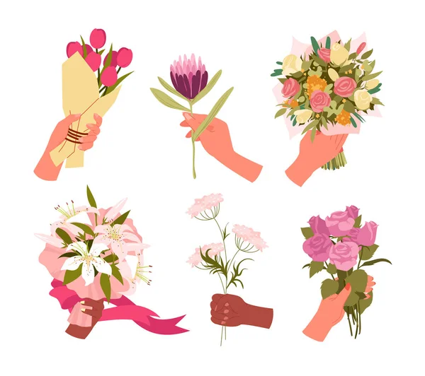 Zestaw wiosennych bukietów kwiatów — Wektor stockowy