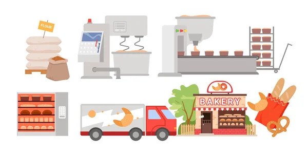Produção de fábrica de pães e pastelaria —  Vetores de Stock