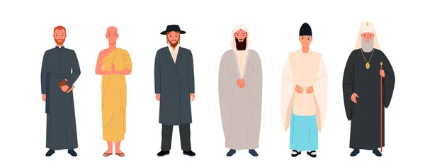 Diferentes líderes religiosos conjunto infográfico, diversidad de santos padres, concepto de religión — Vector de stock