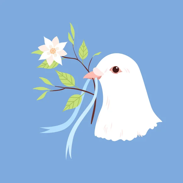 Weißer Taubenkopf mit Pflanzenzweig, spirituelles Symbol der Hoffnung, Friedenskonzept — Stockvektor