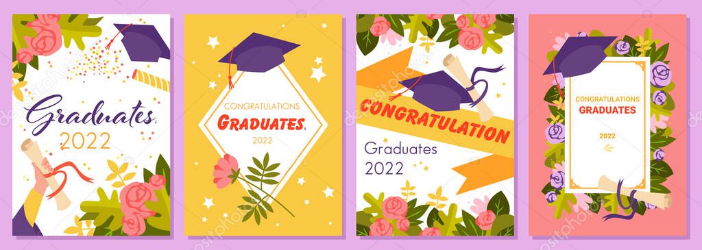 Set of celebrating graduation postcards