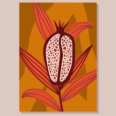 Soyut yarı nar ve yapraklı demet, çağdaş duvar kağıdı tasarım şablonu