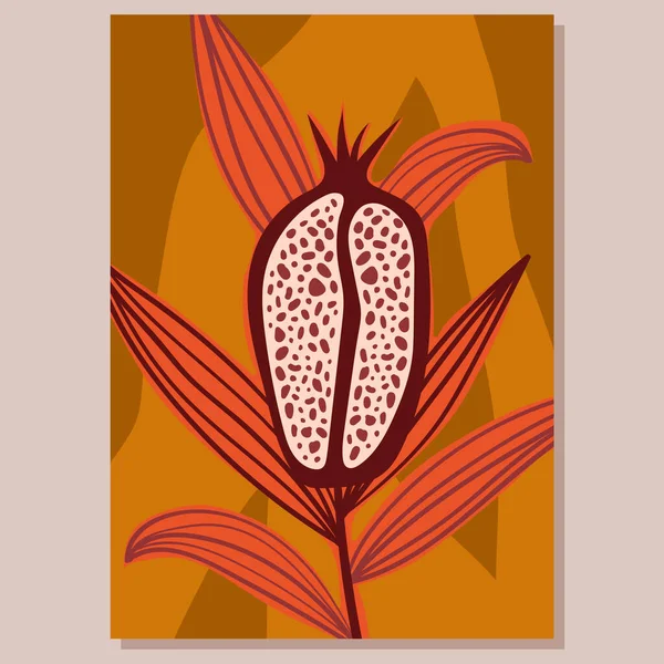 Abstract half pomegranate and bunch with leaves, contemporary wallpaper design template — Archivo Imágenes Vectoriales