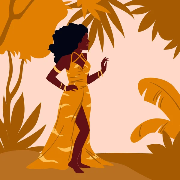 African woman wearing long dress in jungle — Image vectorielle