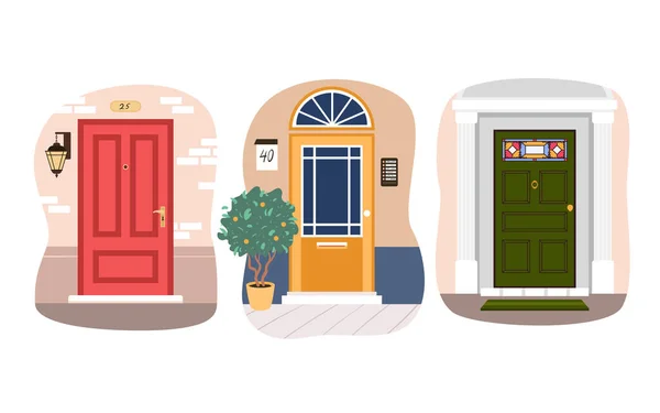 Набір дверей різних вхідних будинків — стоковий вектор