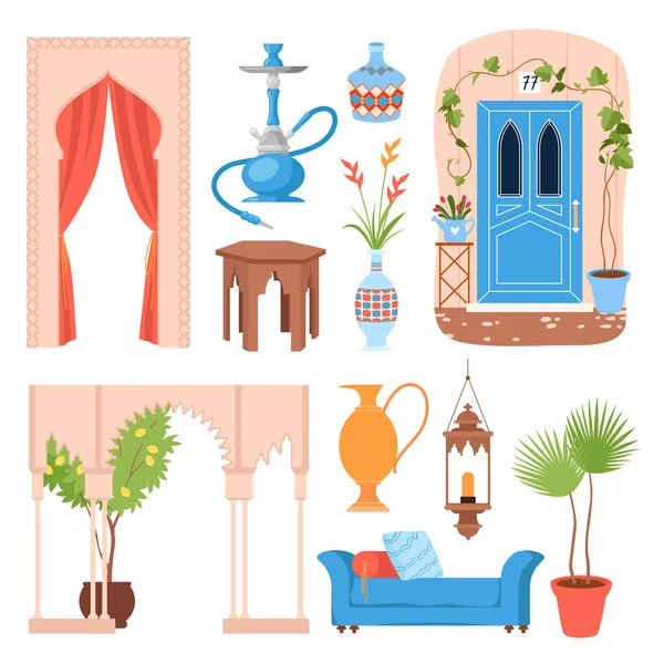 Marockanska uppsättning av traditionell arkitektur och landsymboler. — Stock vektor