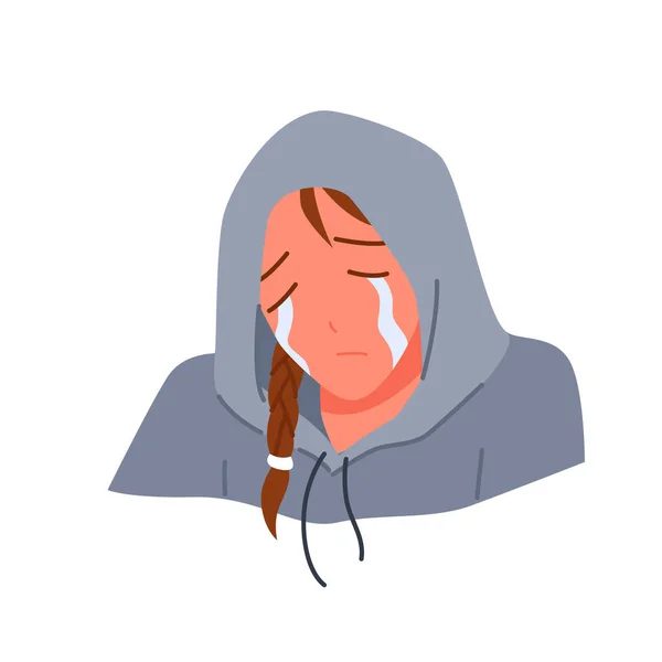 Płacze przygnębiona dziewczyna w kapturze — Wektor stockowy