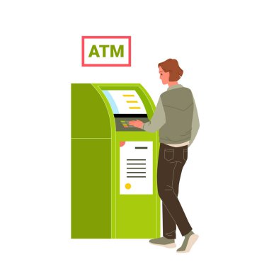 ATM 'deki adam para çekmeye çalışıyor.