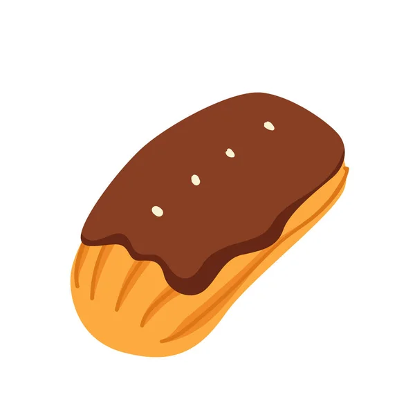 Pastelaria Eclair com cobertura de cobertura de chocolate —  Vetores de Stock