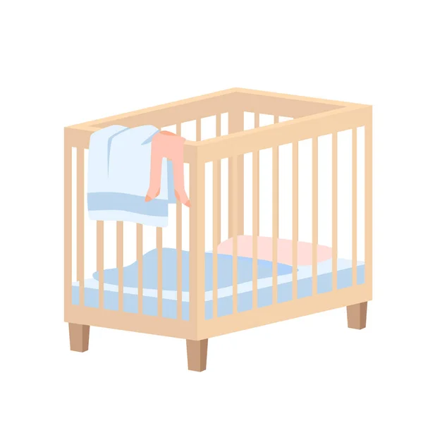 Wooden Crib Baby Boy Vector Illustration Cartoon Cute Bed Healthy — Stock Vector