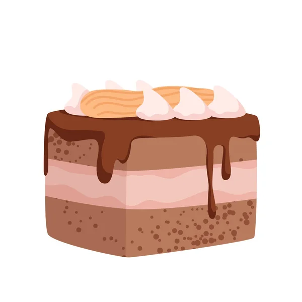 おいしいチョコレートケーキ ペストリーカカオとナッツのデザート お菓子のお菓子 砂糖フリー製品 誕生日パーティーおいしいスライスケーキ チョコ味パイベクトルイラスト — ストックベクタ