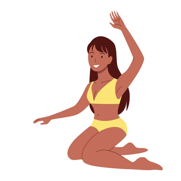 Chica Feliz Bikini Traje Baño Vacaciones Mar Relajarse Verano Tomar — Vector de stock