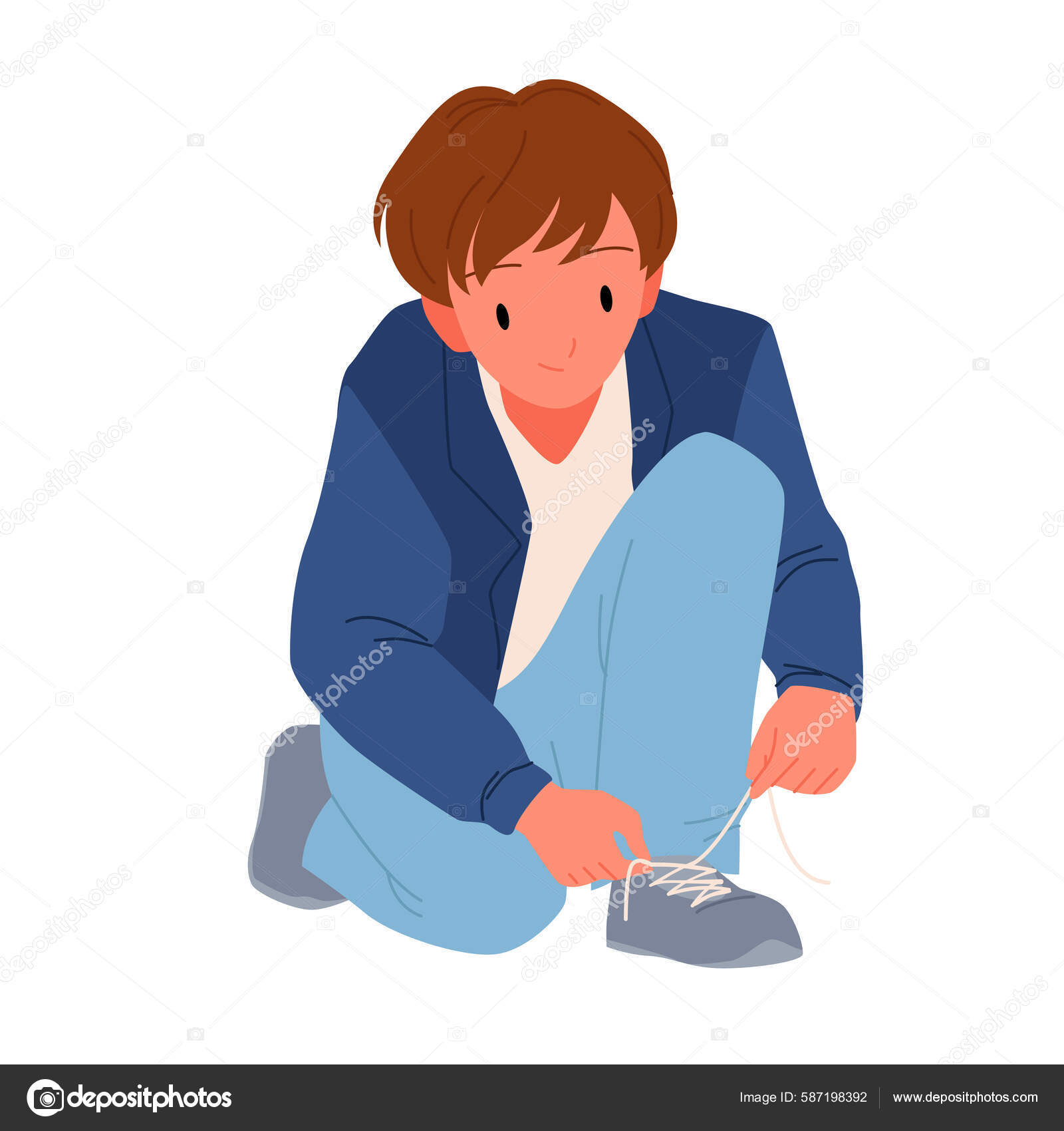 Little Boy Tie His Shoelace Child Clothing Walking Learning Tying Stock