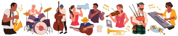 Musicians Band Orchestra Musical Instruments Set Vector Illustration Cartoon Male — Archivo Imágenes Vectoriales
