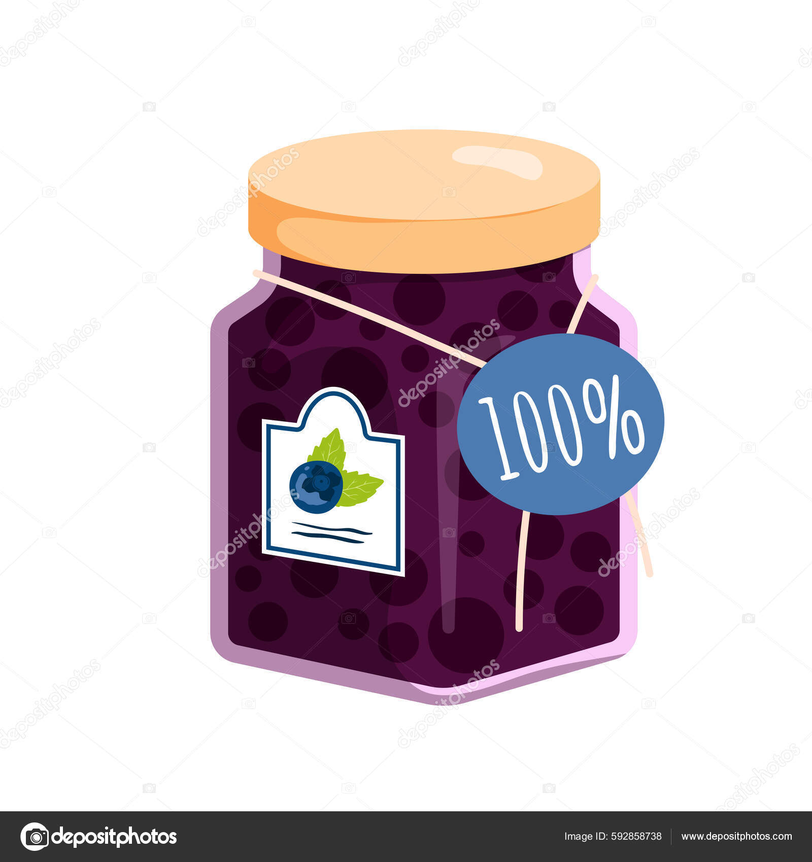 Blueberry Jam Vector Illustration Cartoon Isolated Glass Jar Lid Berry