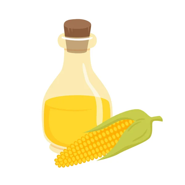 Maïsolie Koken Voedselingrediënt Vector Illustratie Cartoon Geïsoleerde Maïs Glazen Fles — Stockvector
