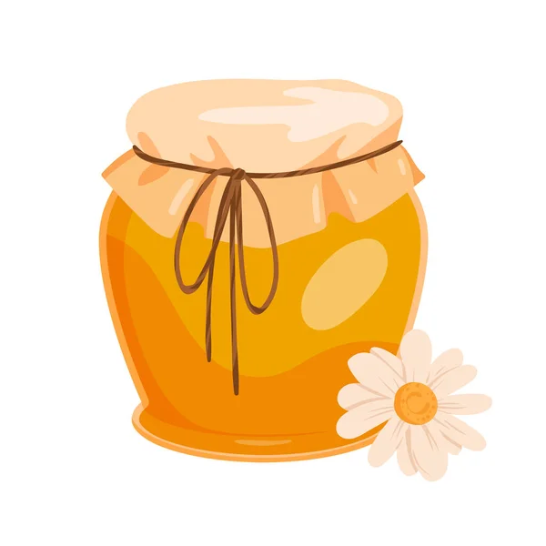 Jar Honey Flower Bee Natural Organic Product Honey Pot Sweet — Διανυσματικό Αρχείο