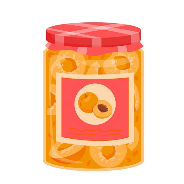 Apricot Jam Vector Illustration Cartoon Isolated Glass Jar Lid Paper — Vettoriale Stock
