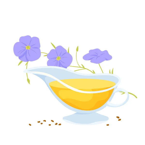 Linseed Oil Vector Illustration Cartoon Isolated Glass Bowl Kitchen Fat — Διανυσματικό Αρχείο