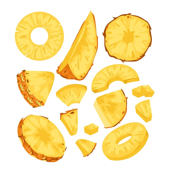 Ripe Pineapple Slices Cut Pineapple Exotic Juicy Fruit Tropical Citrus — Vector de stock