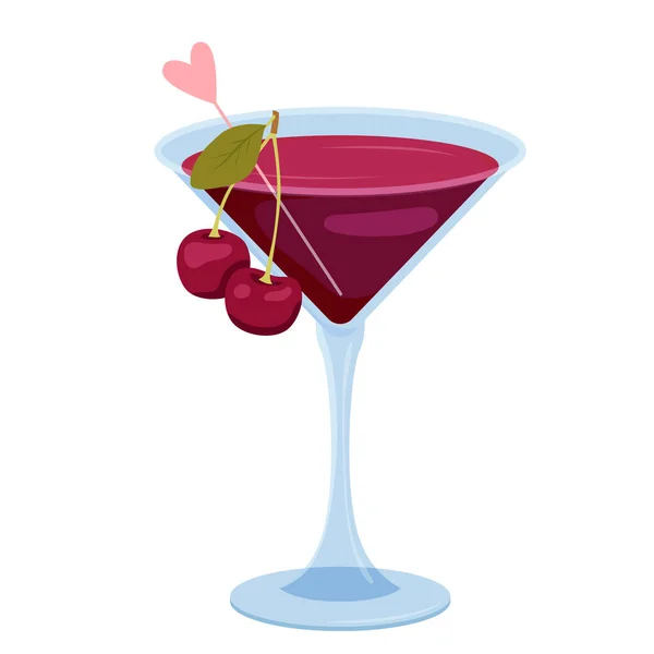 Cocktail Glass Red Cherry Stick Vector Illustration Cartoon Isolated Juice — Stockvektor