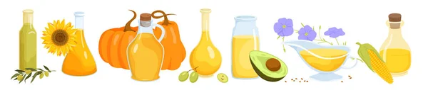 Edible Natural Oil Set Vector Illustration Cartoon Isolated Liquid Food — Image vectorielle
