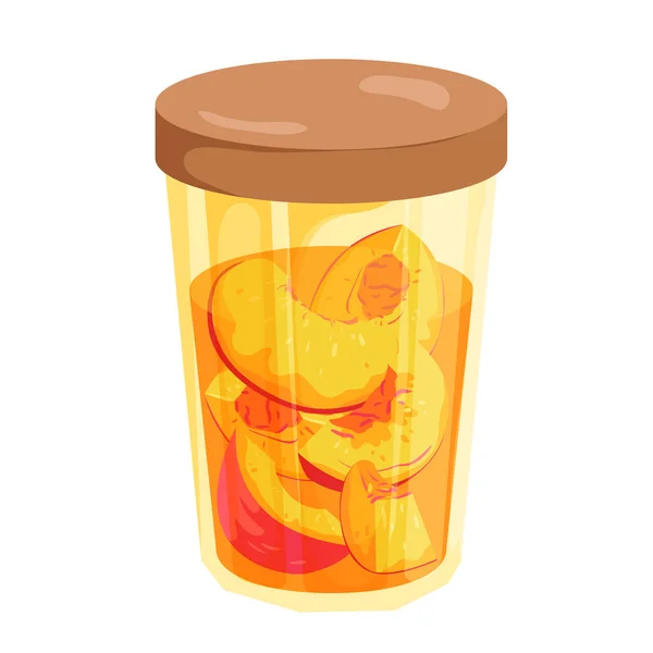 Peach Jam Vector Illustration Cartoon Isolated Glass Jar Lid Marinated — Stockvektor
