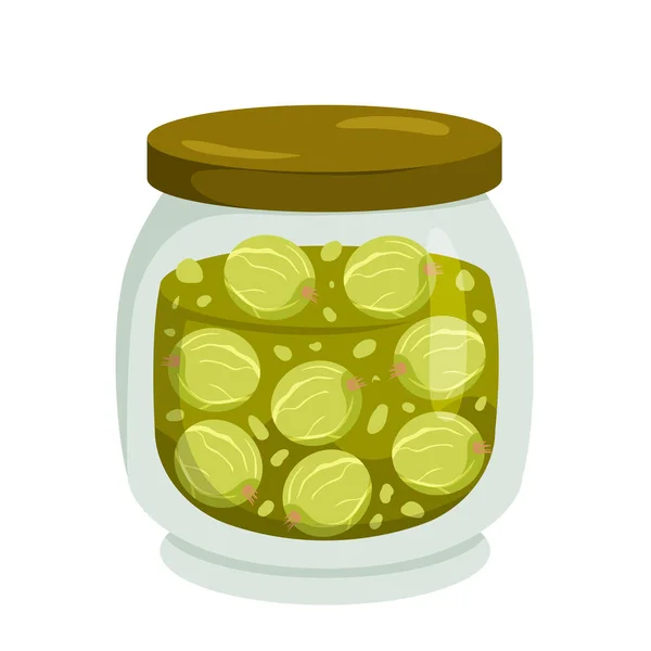 Jam Gooseberry Pot Jar Homemade Product Organic Natural Green Jam — Stock vektor