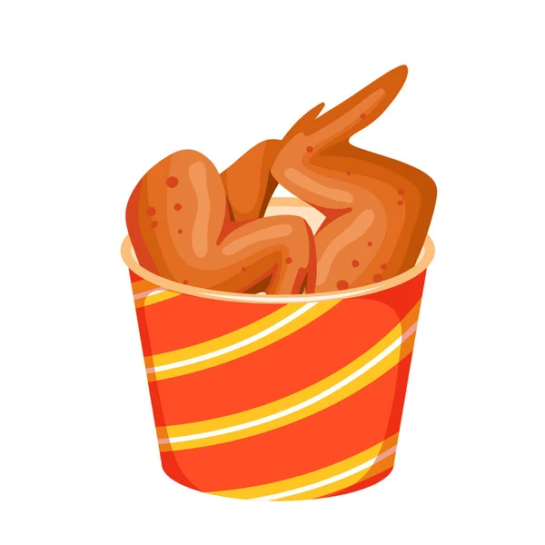Chicken Deep Fried Crunchy Wings Paper Bucket Vector Illustration Cartoon — Stock Vector