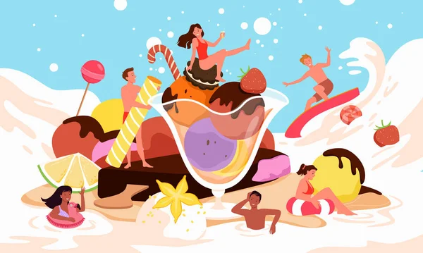 Summer Fun Pool Party Huge Bowl Ice Cream Balls Vector — Vetor de Stock