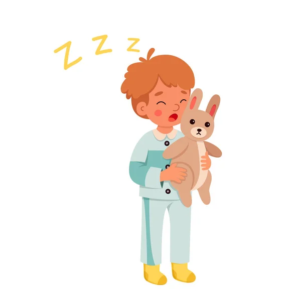 Sleepy Boy Bunny Bedtime Vector Illustration Cartoon Isolated Cute Kid — Vettoriale Stock