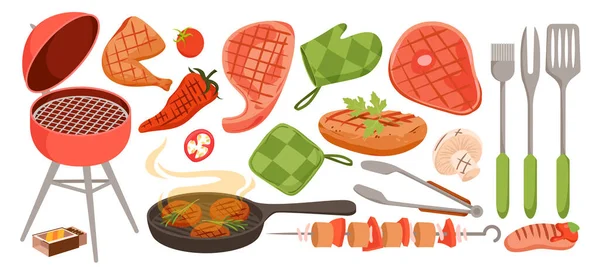 Bbq Set Hot Barbecue Grilled Food Vector Illustration Cartoon Isolated — Archivo Imágenes Vectoriales