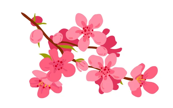 Peach Flowers Vector Illustration Cartoon Isolated Pink Blossom Green Leaves — Image vectorielle