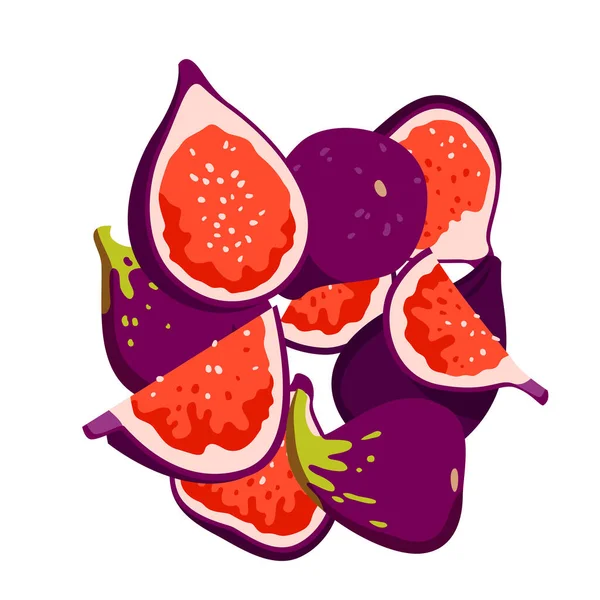 Fresh Figs Vector Illustration Cartoon Sweet Whole Purple Fruit Cut — Wektor stockowy