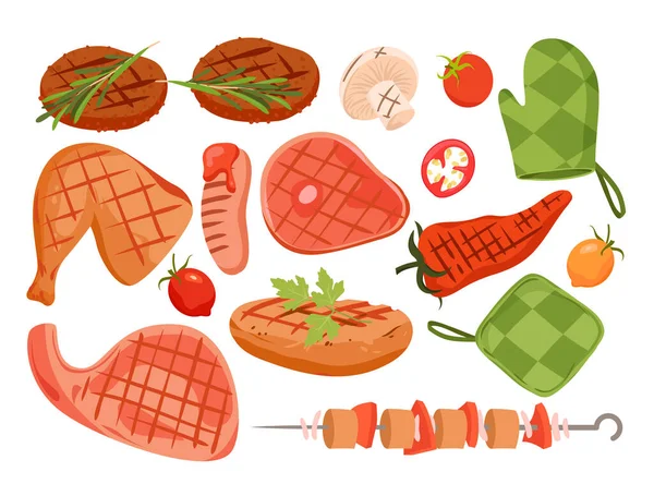 Hot Barbecue Grilled Food Vector Illustration Cartoon Isolated Barbeque Menu — Stok Vektör