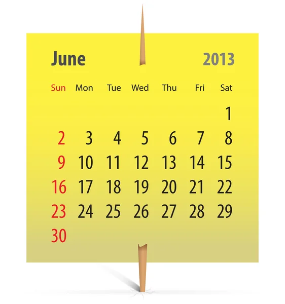 Kalendář na červen 2013 — Stockový vektor