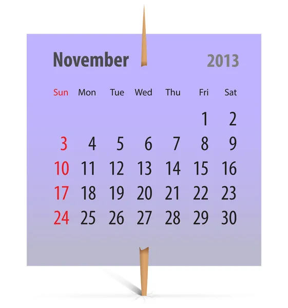 Calendário para novembro de 2013 — Vetor de Stock