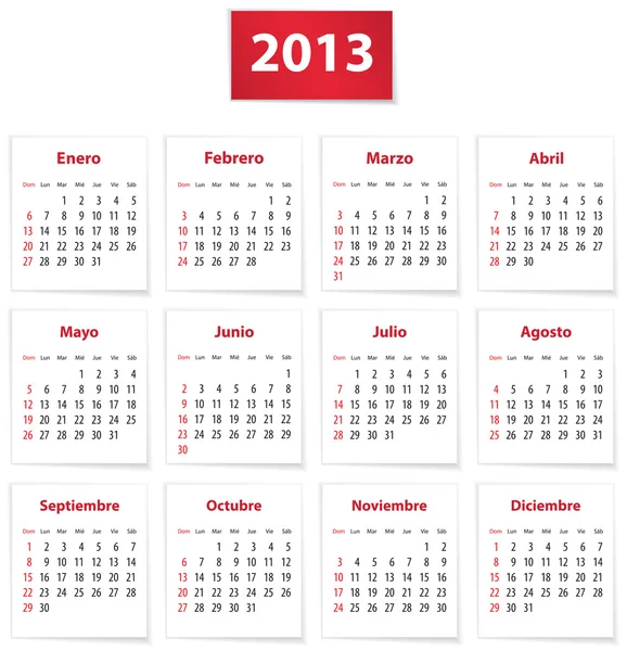 Испанский календарь на 2013 год — стоковый вектор